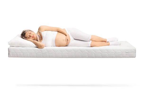 Pregnant Woman Pajamas Sleeping Floating Mattress Isolated White Background — Stockfoto