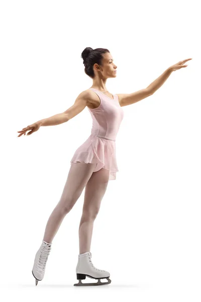 Full Length Shot Professional Female Figure Skater Performing Isolated White — Stock Photo, Image