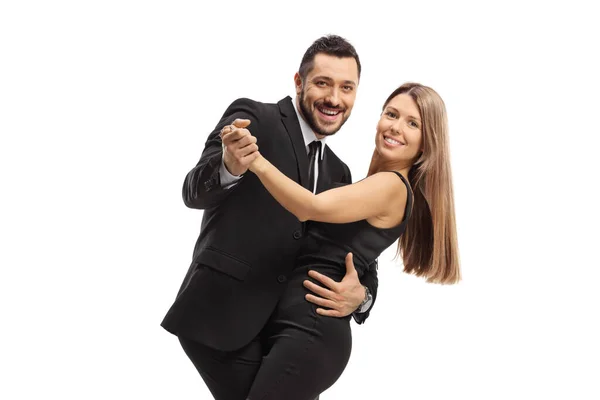 Young Couple Dancing Tango Isolated White Background — Fotografia de Stock