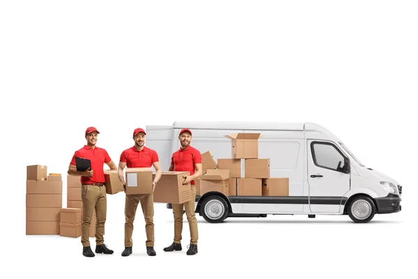 Delivery Workers Transportation Van Isolated White Background — Zdjęcie stockowe