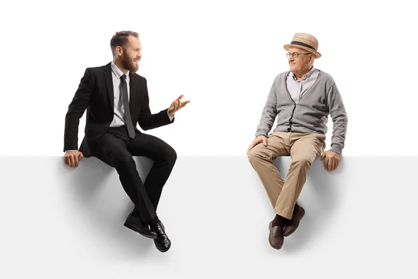 Professional Young Man Sitting Panel Having Conversation Elderly Man Isolated — ストック写真