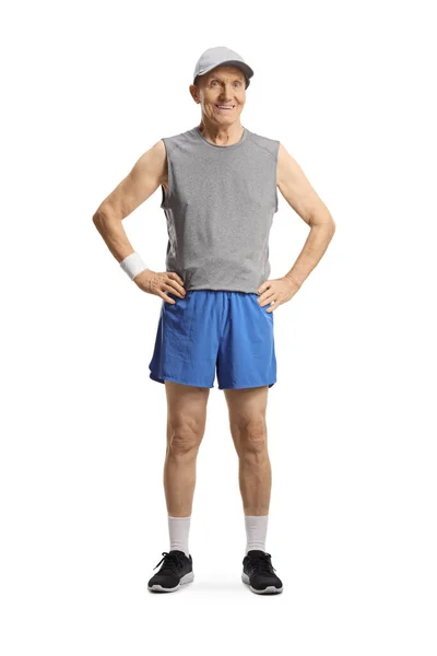 Full Length Portrait Elderly Man Sportswear Looking Camera Isolated White — Stock Photo, Image