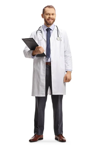 Male Doctor Smiling Walking Camera Isolated White Background — Stock Photo, Image