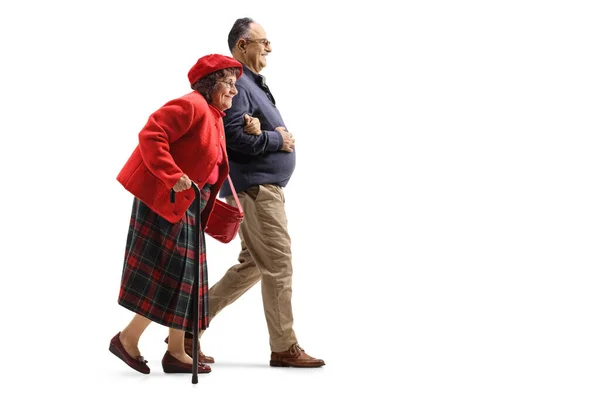 Profilo Completo Una Donna Anziana Che Cammina Con Uomo Maturo — Foto Stock