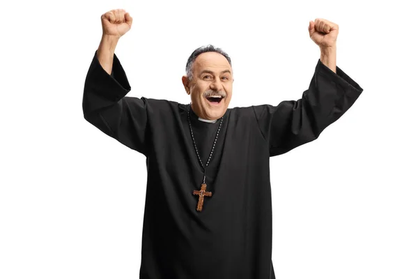 Emocionado Sacerdote Sonriente Gesto Felicidad Aislado Sobre Fondo Blanco —  Fotos de Stock