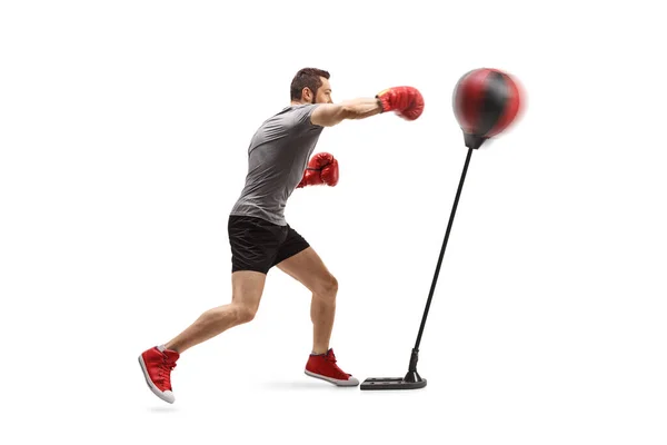 Uomo Punzonatura Free Standing Boxe Bag Isolato Sfondo Bianco — Foto Stock