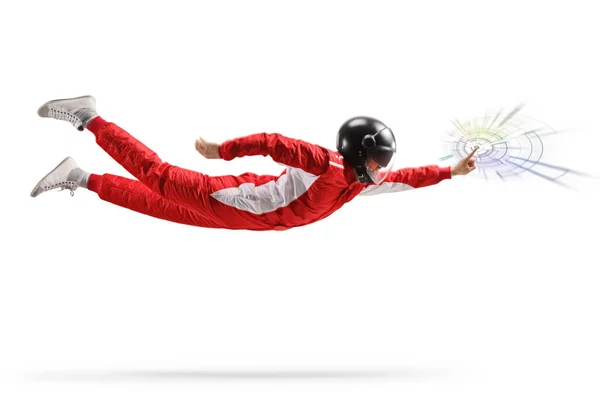 Racer Fliegt Und Berührt Eine Digitale Netzwerkverbindung Isoliert Auf Weißem — Stockfoto