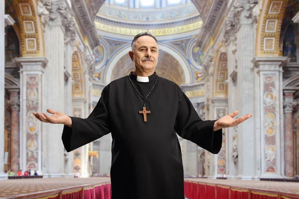 Priest Spreading Arms Cathedral — Stock Photo, Image