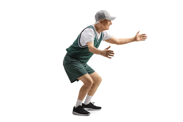 Profilbild Äldre Man Baskettröja Isolerad Vit Bakgrund — Stockfoto