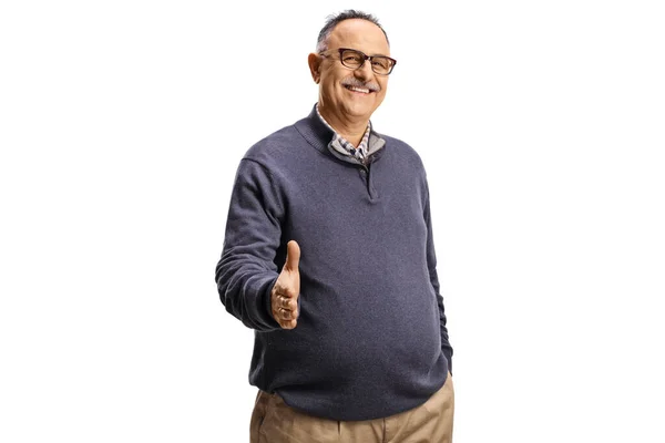 Smiling Mature Man Offering Handshake Isolated White Background — Stock Photo, Image