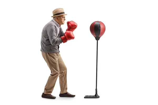 Full Length Profile Shot Senior Man Boxing Free Standing Punching — Stock Photo, Image