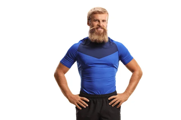 Junger Mann Mit Bart Und Schnurrbart Sportkleidung Isoliert Auf Weißem — Stockfoto