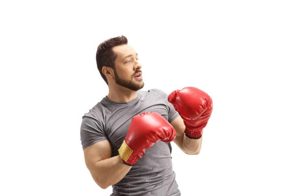 Athlete Boxing Gloves Standing Guard Position Isolated White Background — Stockfoto