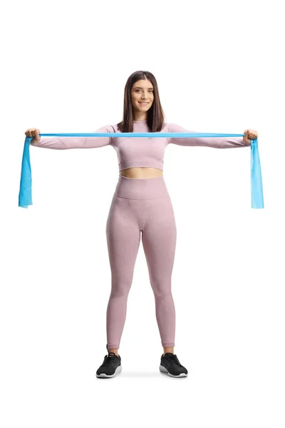 Full Length Portrait Young Woman Leggings Crop Top Exercising Elastic — Stockfoto