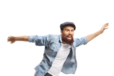 Bearded hipster guy in casual clothes falling isolated on white background