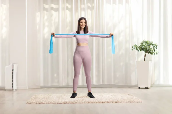 Full Length Portrait Young Woman Leggings Crop Top Exercising Elastic — Photo