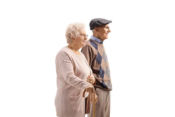 Elderly Couple Standing Isolated White Background — Stockfoto