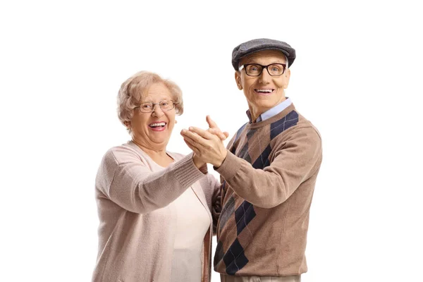 Happy Elderly Man Woman Dancing Tango Isolated White Background — Foto de Stock