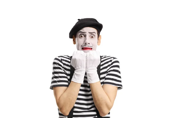 Mime Gesturing Fear Isolated White Background — Stock Photo, Image