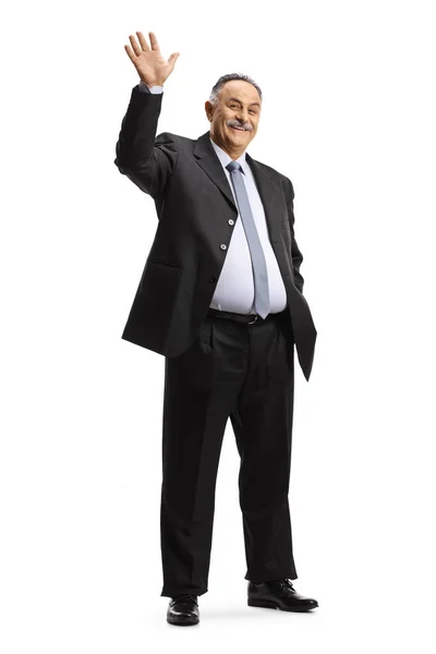 Mature Businessman Standing Waving Isolated White Background — Stock Photo, Image