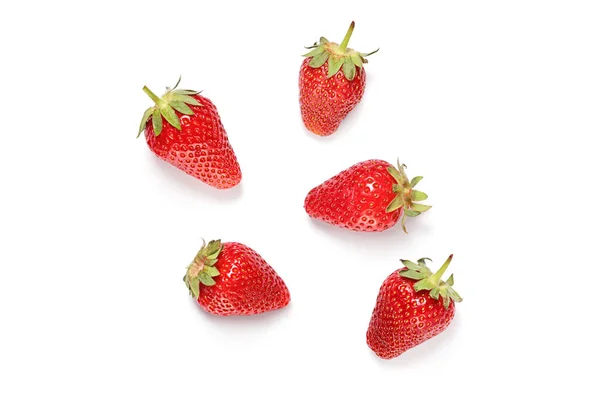 Studio Shot Five Strawberries Isolated White Background — Stock Photo, Image
