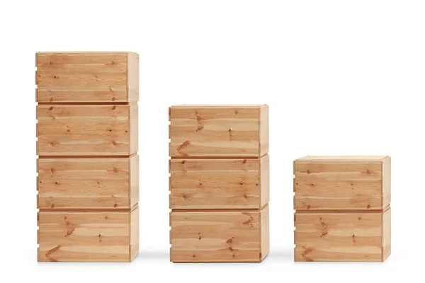 Piles Wooden Boxes Crates Isolated White Background — Stock Photo, Image