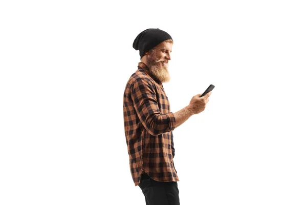 Profilbild Eines Hipster Typen Mit Bart Und Schnurrbart Mit Einem — Stockfoto