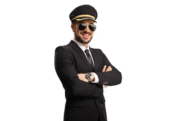 Young Chauffeur Sunglasses Isolated White Background — Stockfoto