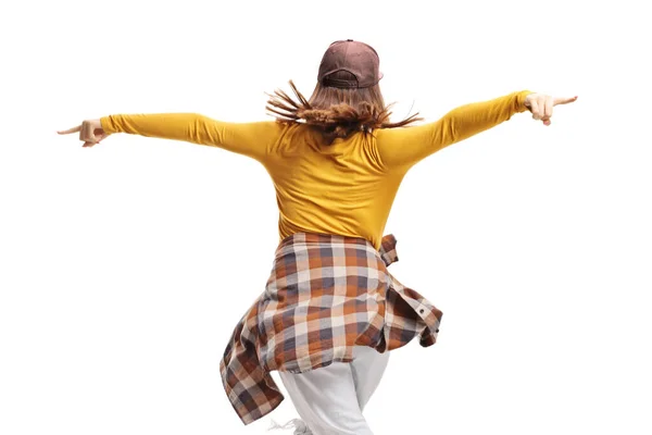 Visão Traseira Tiro Uma Dança Feminina Isolada Fundo Branco — Fotografia de Stock