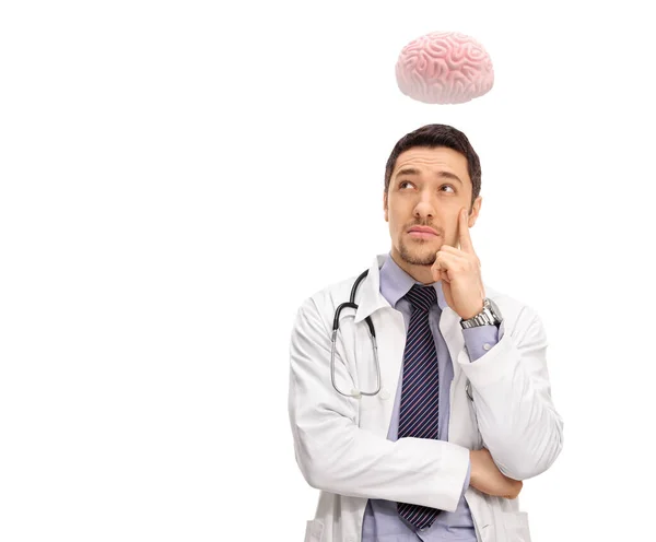 Doctor Varón Inteligente Con Una Bata Blanca Con Cerebro Por — Foto de Stock