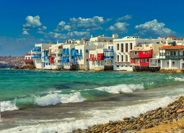 Little Venice Mykonos Island Sunny Day — Zdjęcie stockowe