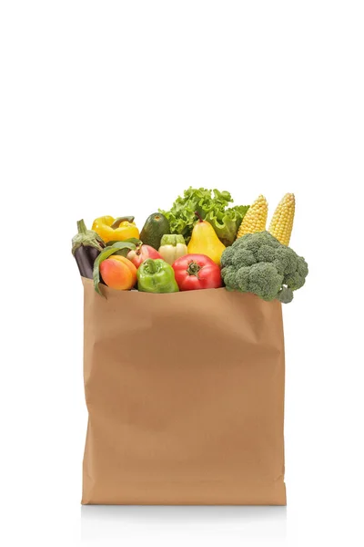 Studio Shot Fresh Fruits Vegetables Paper Bag Isolated White Background — Φωτογραφία Αρχείου