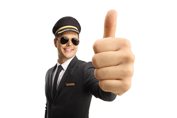 Professional Young Chauffeur Showing Thumbs Smiling Isolated White Background — 스톡 사진