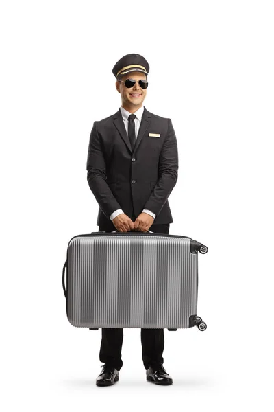 Professional Chauffeur Carrying Suitcase Isolated White Background — Φωτογραφία Αρχείου