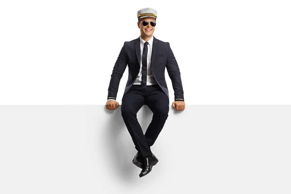 Pilot Uniform Sitting Blank Panel Isolated White Background — 스톡 사진