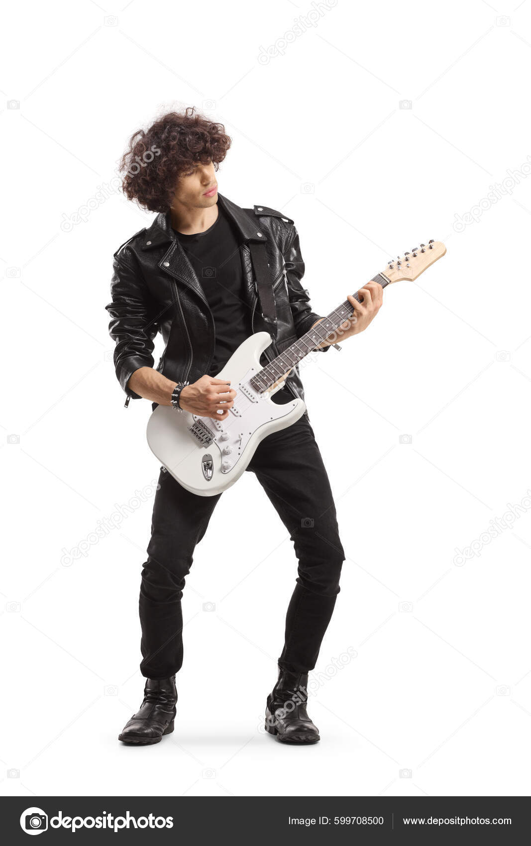 Menino Roqueiro Com Guitarra Foto de Stock - Imagem de vestido