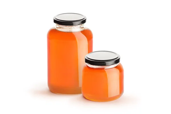 Big Small Jar Honey Isolated White Background —  Fotos de Stock