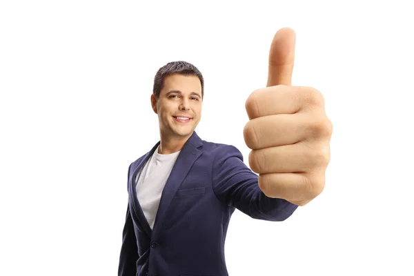 Professional Young Man Showing Thumb Sign Isolated White Background — Stock fotografie
