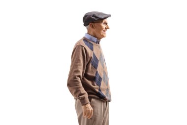 Profile shot of a senior man standing isolated on white background