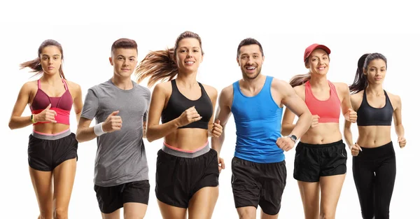 Group Runners Running Camera Isolated White Background — Foto de Stock