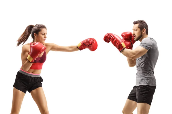 Man Woman Fighting Boxing Gloves Isolated White Background — Foto Stock