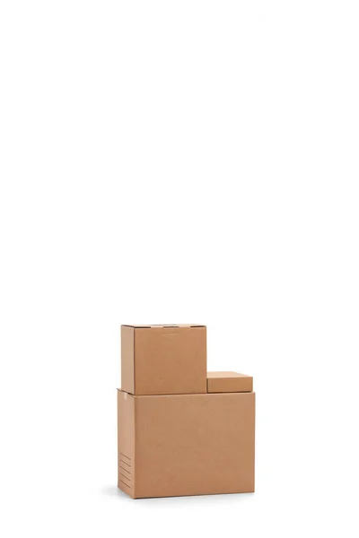 Studio Shot Cardboard Boxes Isolated White Background Stock Picture