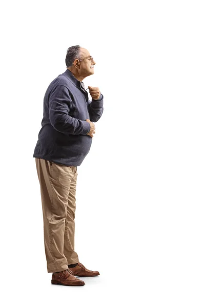 Vollständige Profilaufnahme Eines Reifen Mannes Der Sich Bereit Macht Und — Stockfoto