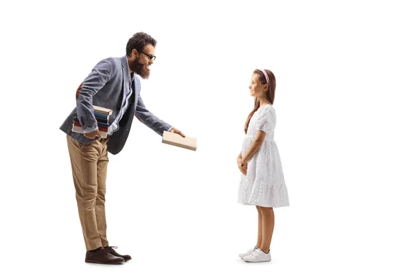 Erkek Bir Öğretmenin Beyaz Arka Planda Izole Edilmiş Bir Kıza — Stok fotoğraf