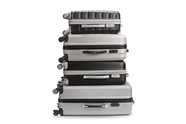 Stack Grey Black Suitcases Isolated White Background — Stock Photo, Image