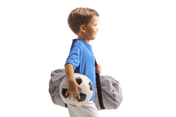 Perfil Tiro Menino Vestindo Uma Camisa Esportes Segurando Uma Bola — Fotografia de Stock