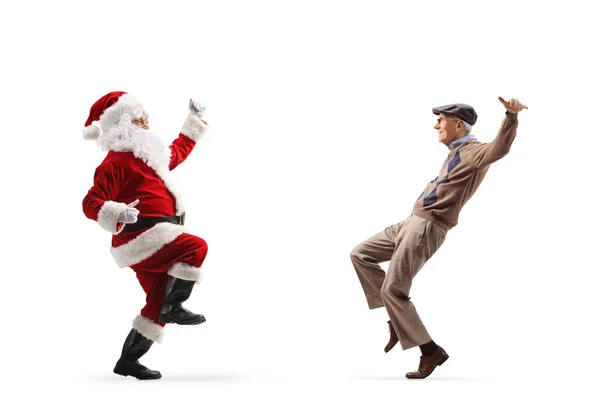 Profil Complet Prise Vue Père Noël Heureux Dansant Avec Homme — Photo