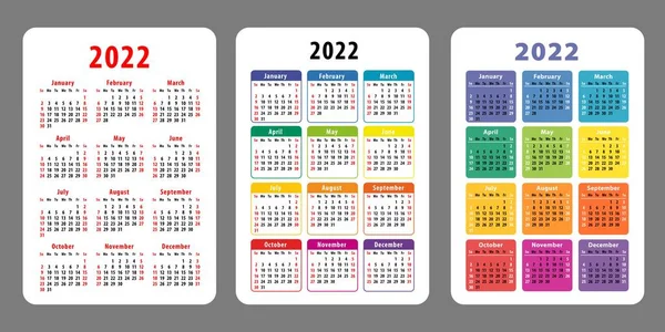 Calendar Grid Design 2022 Start Sunday Two Days English — Stock Vector