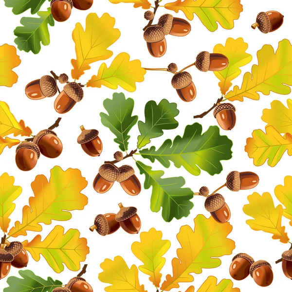 Autumn Composition Yellow Green Oak Leaves Acorns Seamless Pattern Autumn 免版税图库插图