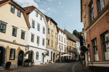 Eski kasaba Ljubljana 'nın eski evleri. Slovenya 'nın başkenti. Avrupa.